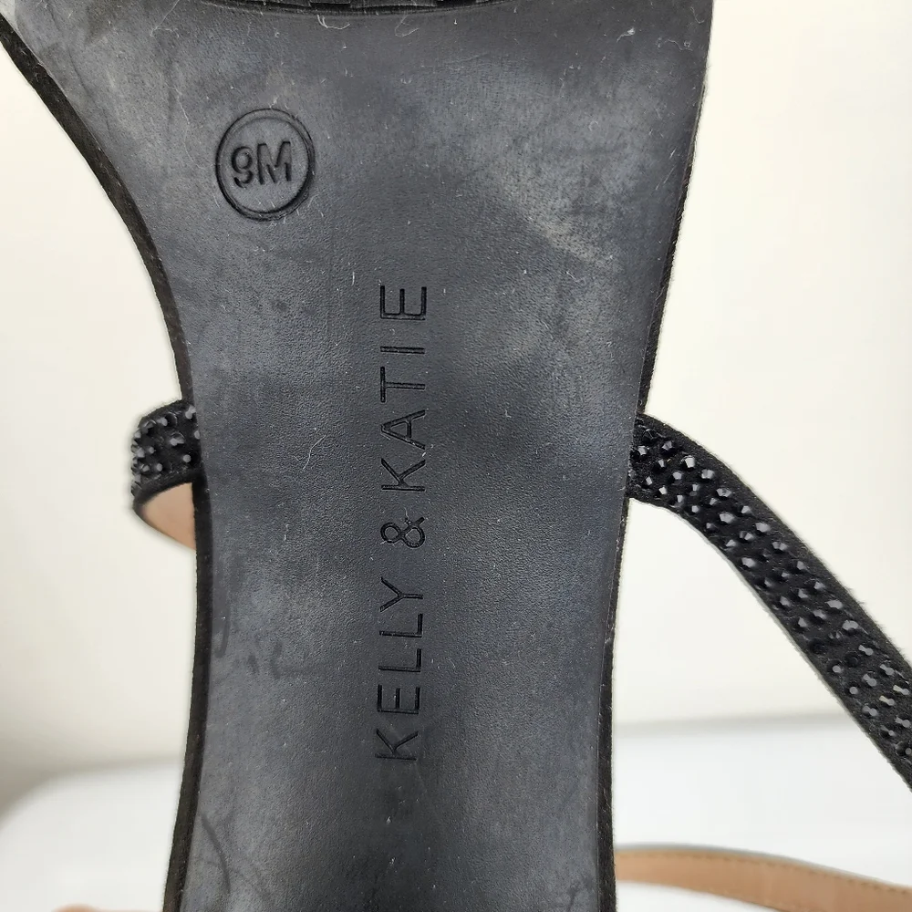Kelly & Katie Paloona Rhinestones Block Heels Sandals Strappy Pumps Black 9M - Picture 11 of 12